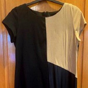 Tiana B. Black/Tan Dress Stretchy Faux Leather /Suede Short Sleeve Midi Sz:L